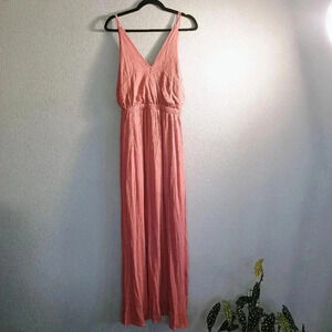 Lulus Maxi Dress Womens Medium Lost In Paradise Rusty Rose Strappy Back Slit